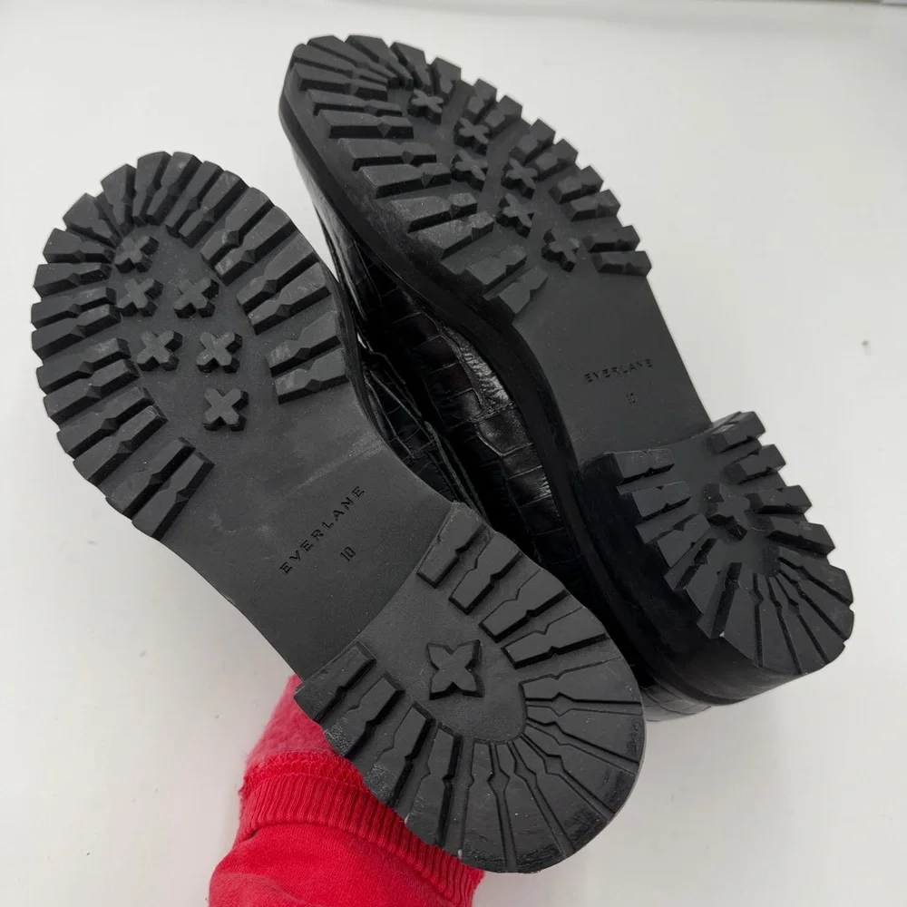 NEW Everlane Black‎ Crocodile Leather Chunky Lug Sole Loafer in Size 10